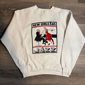 Vintage New Orleans Jazz Graphic Sweatshirt White Fruit of the Loom Mens L